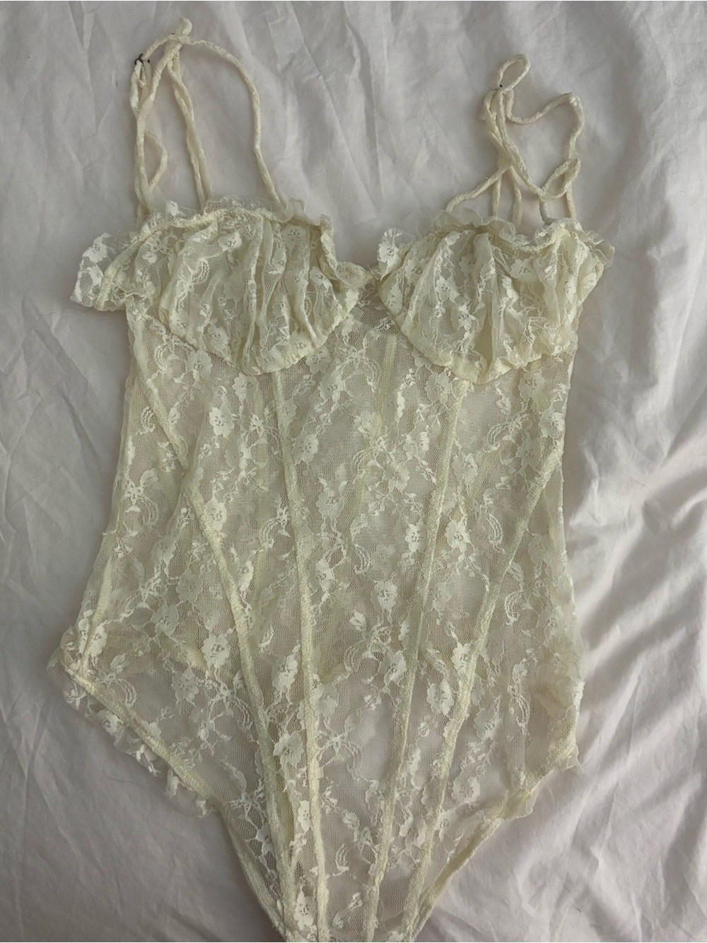 Free People Ivory Floral Lace Sheer Bodysuit